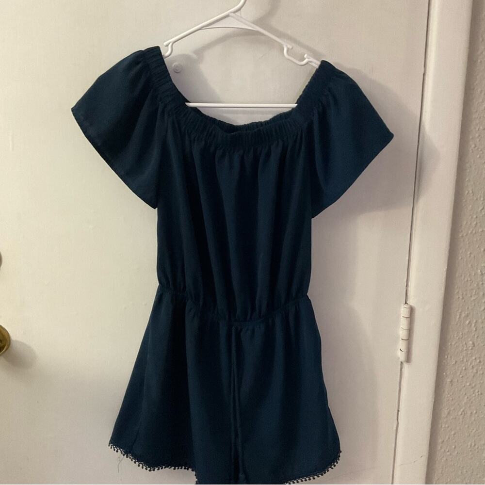 Bebop Navy Blue Off the Shoulder Romper M Boho Festival Casual Western Nautical